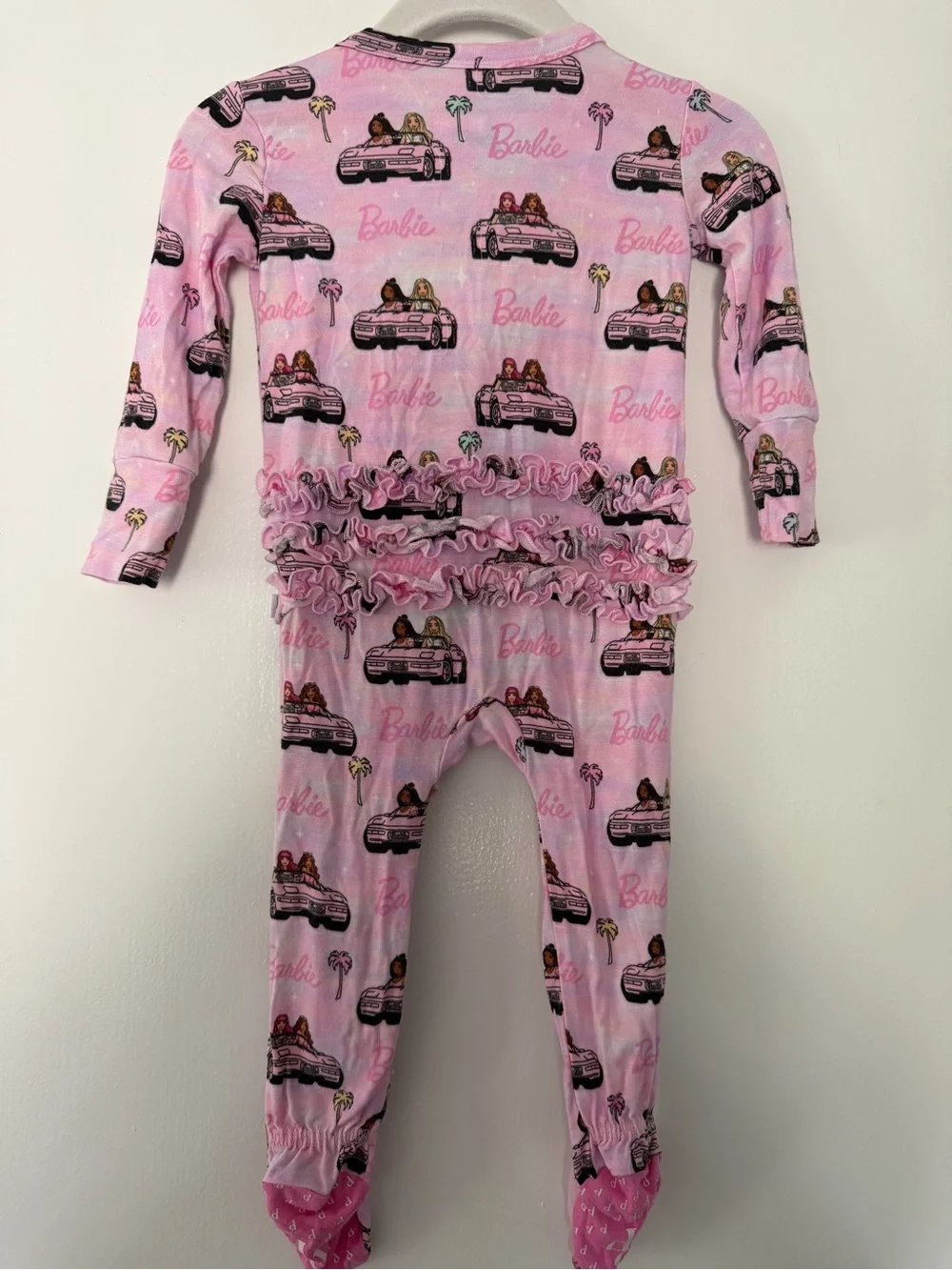 Posh Peanut Barbie Pink baby Girls' Footed One-Piece ruffle onesie size 6-9m